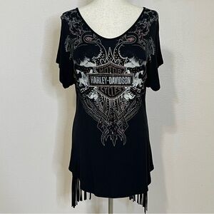 Harley Davidson T Shirt Fringed Bedazzled Soft Short Sleeve Size XL